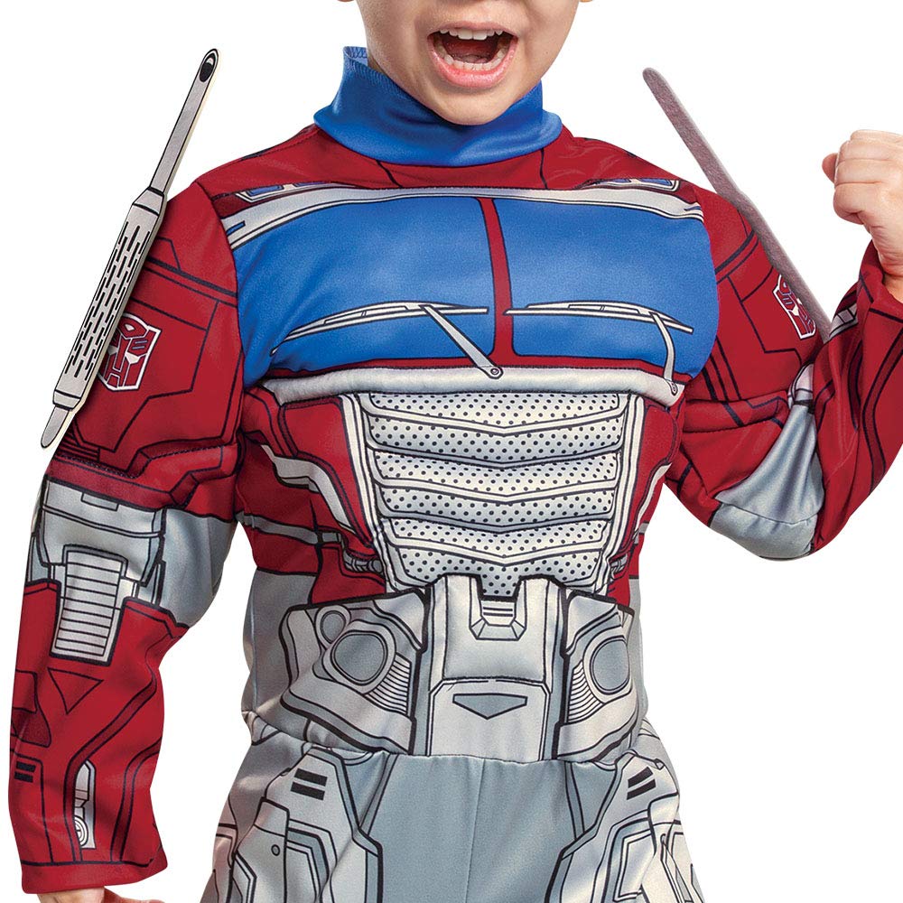 Disguise Optimus Prime Costume, Toddlers Muscle Transformer Costumes For Boys, Padded Character Jumpsuit, Toddler Size Small (2T), Blue & Red (104899S)