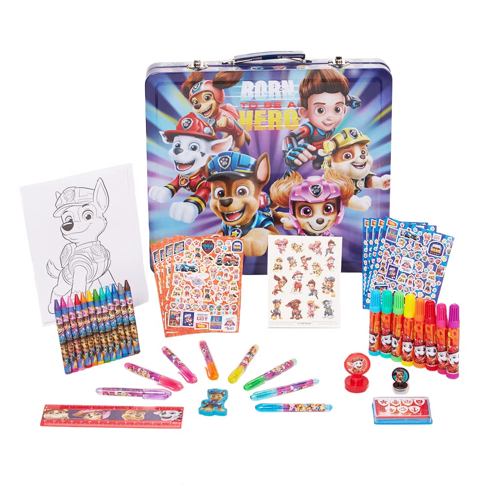 Innovative Designs Nickelodeon Paw Patrol The Movie Deluxe Activity Set With Carrying Tin, Coloring Sheets, Tattoos, Stickers, & Art Supplies