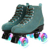 XUDREZ Cowhide Roller Skates for Women and Men High-Top Shoes Double-Row Design Adjustable Classic enhanced Roller Skates (Blue Flash Wheel 7.5)