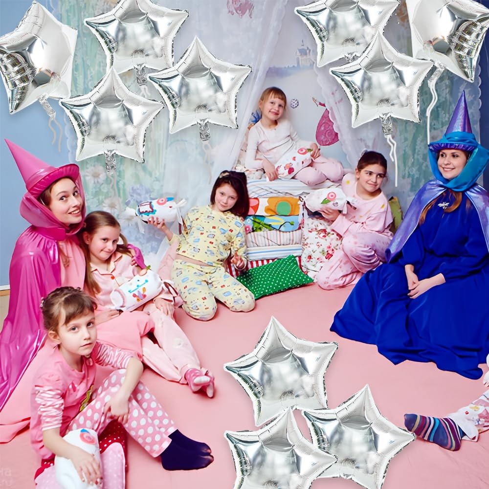 TONIFUL 30Pcs 18 Inch Large Silver Star Shape Foil Balloons Big Silver Stars Helium Mylar Ballons for Birthday Wedding Baby Show