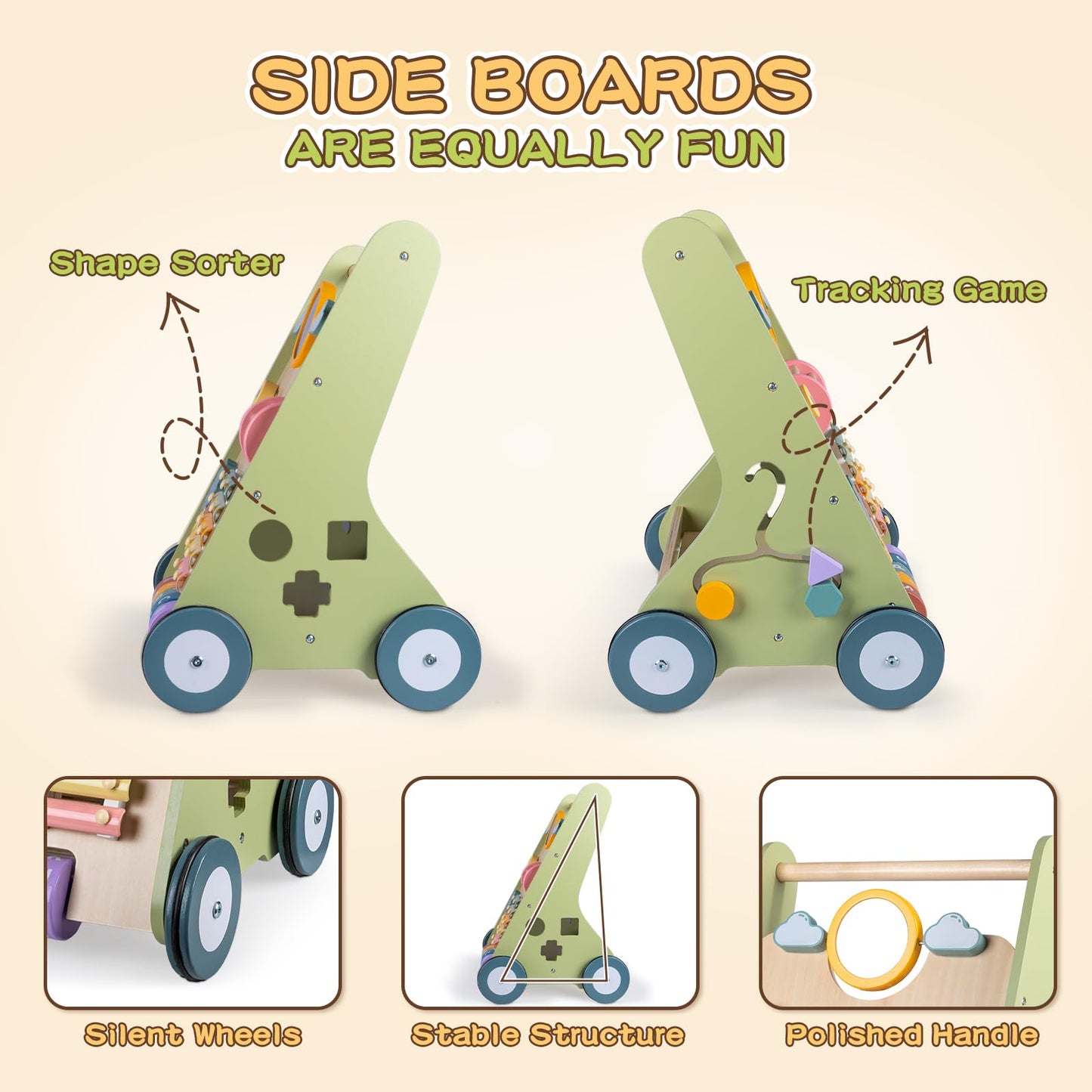 Wooden Baby Walker With Wheels, Baby Walker For Boys 6-12 Months Push Toy, Montessori Walking Toys For 1 Year Old Activity Center