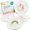 Tiny Expressions Unicorn Plates - 10 Set of 4 Reusable Melamine Party Plates with Rainbows, Stars & Whimsical Unicorns - Ideal f