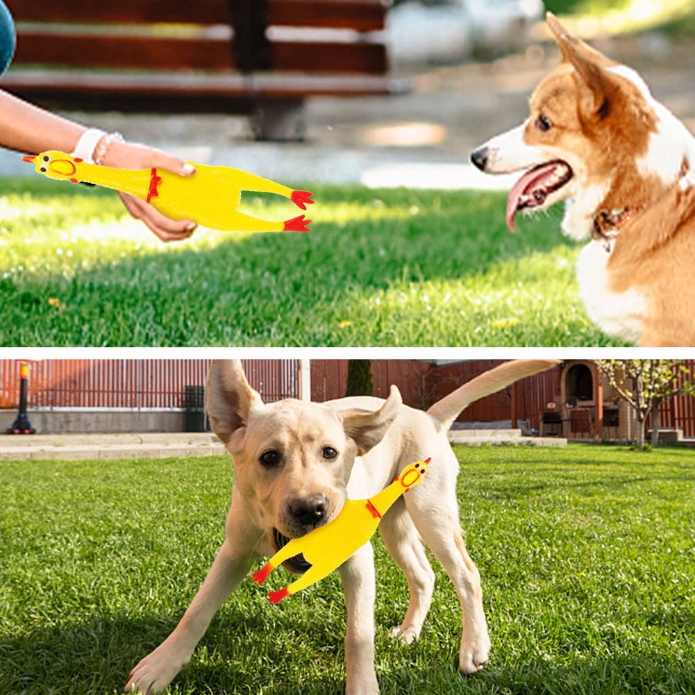 POPLAY 3PCS Screaming Chickens Squeaky Rubber Chickens Novelty Dog Toys (1PC 13.5 Inch 2PCS 11.5 Inch)
