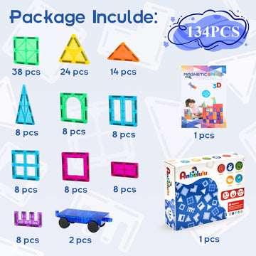 Anbalulu Magnetic Building Tiles, 134Pcs Large Magnet Building Set,Magnetic Blocks, 3D Stem Stacking Toys, Magnets Toy For Kids