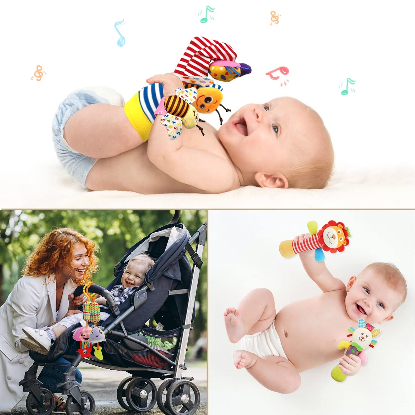 Baby Hanging Toy, Wrist Rattles, Rattle Socks, Handheld Wearable Washable Adjustable Rattle Toy, Newborn Present Baby Shower Birthday Gift Set For 0 1 2 3 Years Old Babies (12Pcs-J)