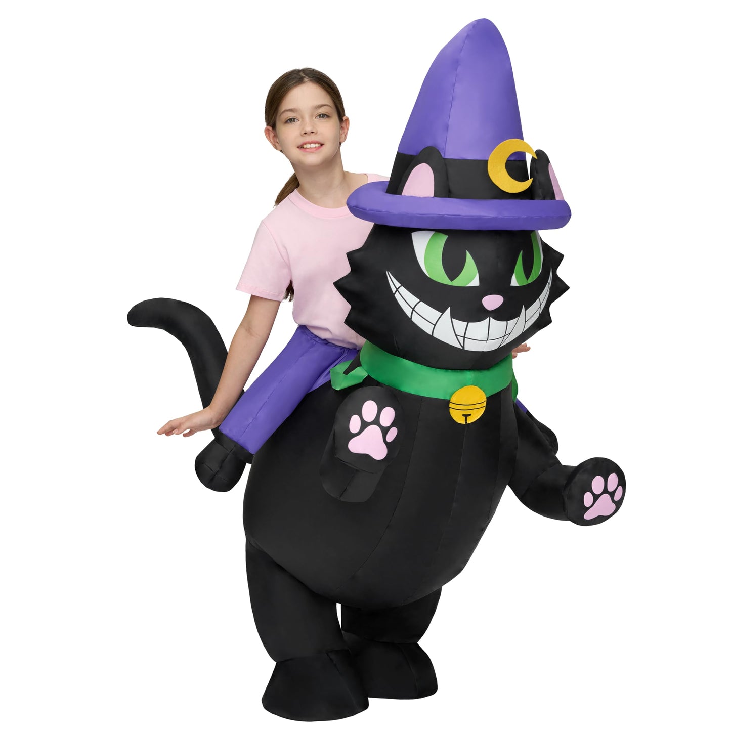 Spooktacular Creations Kids Inflatable Costumes, Riding A Black Cat Inflatable Costume, Kitty Blow Up Costumes For Halloween Costume Cosplay Themed Parties