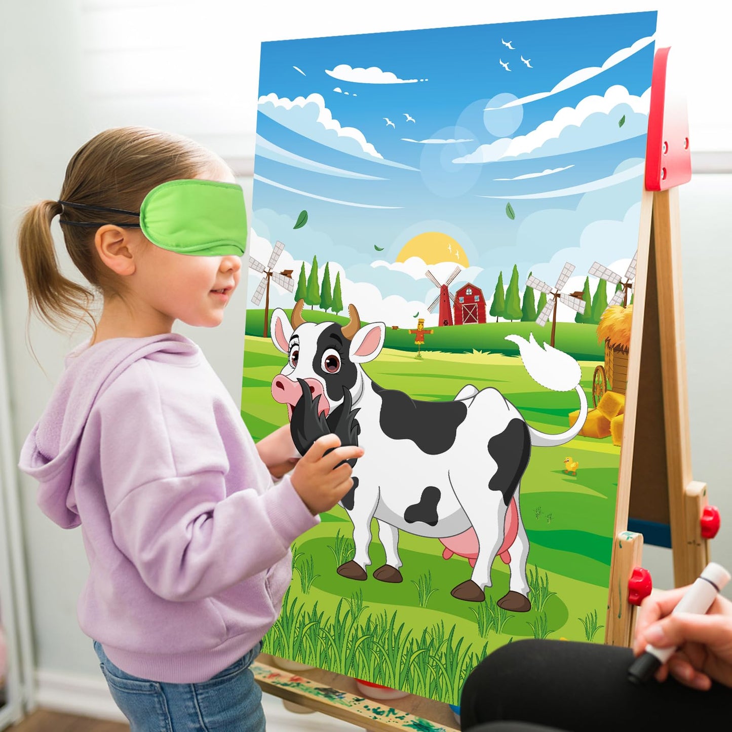 Eaezerav Pin The Tail On The Cow Game With 50 Pcs Tails Large Cow Games Poster For Kids Farm Birthday Party Supplies