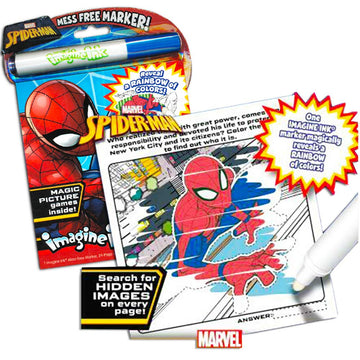 Marvel Spiderman Imagine Ink Coloring Book Set - 1 Mess-Free Book, 1 Coloring Book, Stickers, Mess Free Pen (Spiderman Party Sup