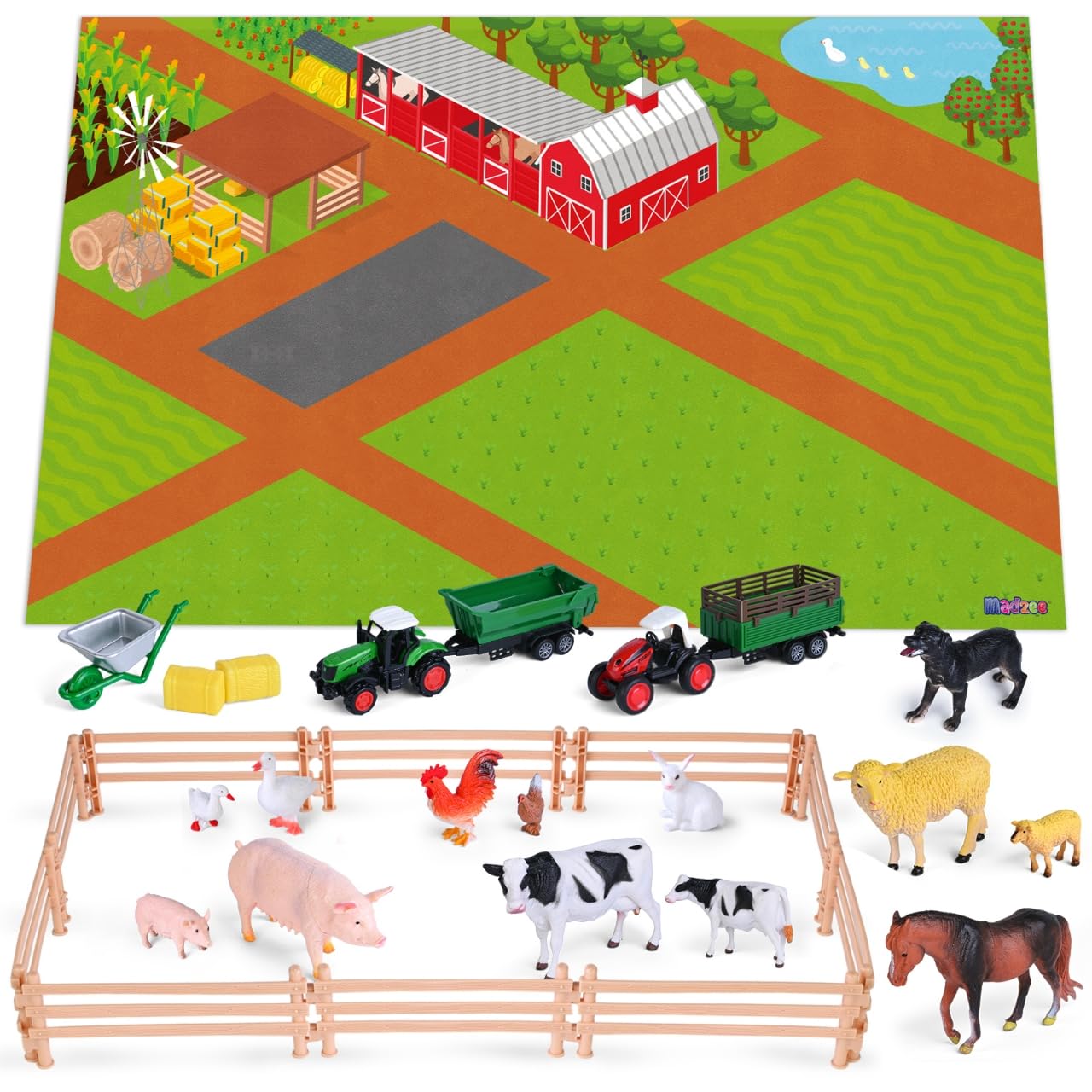 Farm Toy Set And Kids Activity Play Mat With Tractors, Animals, And Large Playmat Farm, Interactive Early Learning Toys For Toddler Boys And Girls - Great Gift For Birthday And Christmas