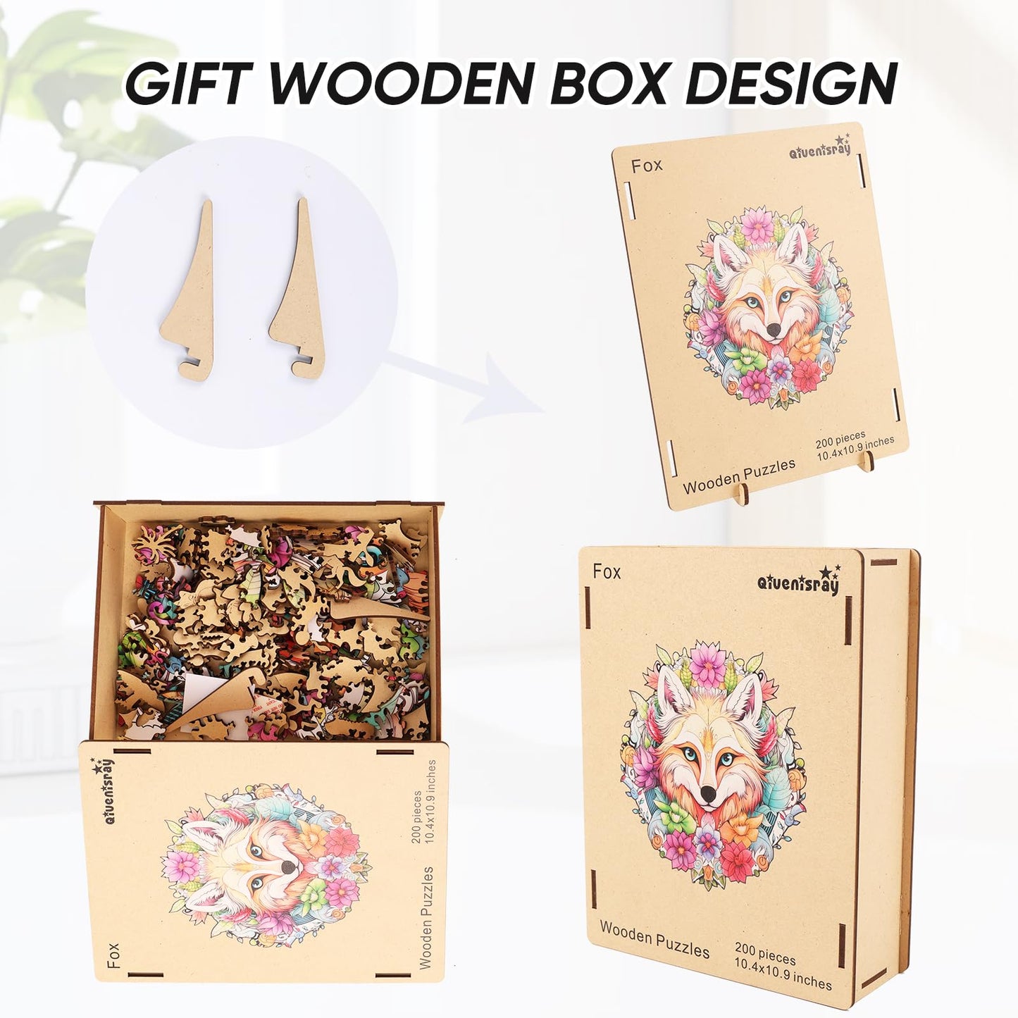Qiuenisray Wooden Puzzles For Adults,Fox Wooden Jigsaw Puzzles 200Pcs,10.9X10.4Inch,Medium,Unique Shape Animal Adult Puzzles,Irr