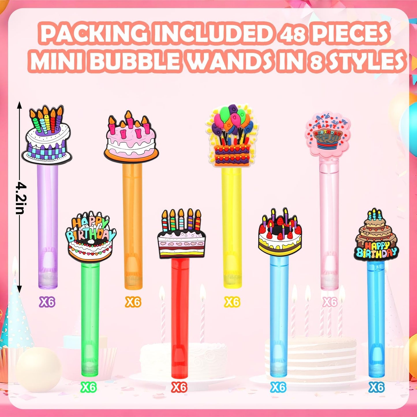48 Pieces Mini Birthday Bubbles Wands Cake Bubbles Wands Birthday Party Favors Toys Birthday Party Decorations for Kids Adults G