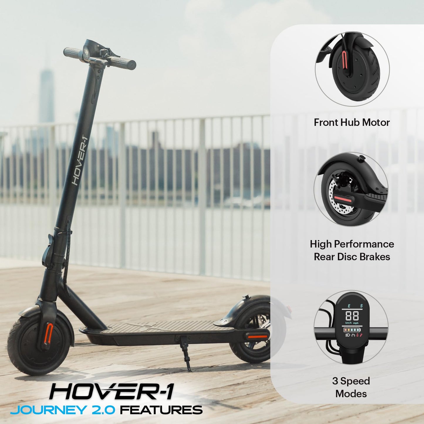 Hover-1 Journey 2.0 Foldable Electric Scooter, 300W Motor, 16 mph, 16 Mile Range, Pink, Commuter Scooter for Adults & Teens