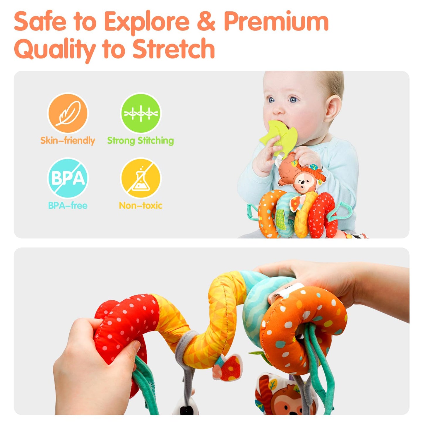 Xixiland Car Seat Toys For Babies 0-6 Months Boy Girl Carseat Toys Hanging Spiral Stroller Toys, Infant Toys Baby Toys 0-6 Month