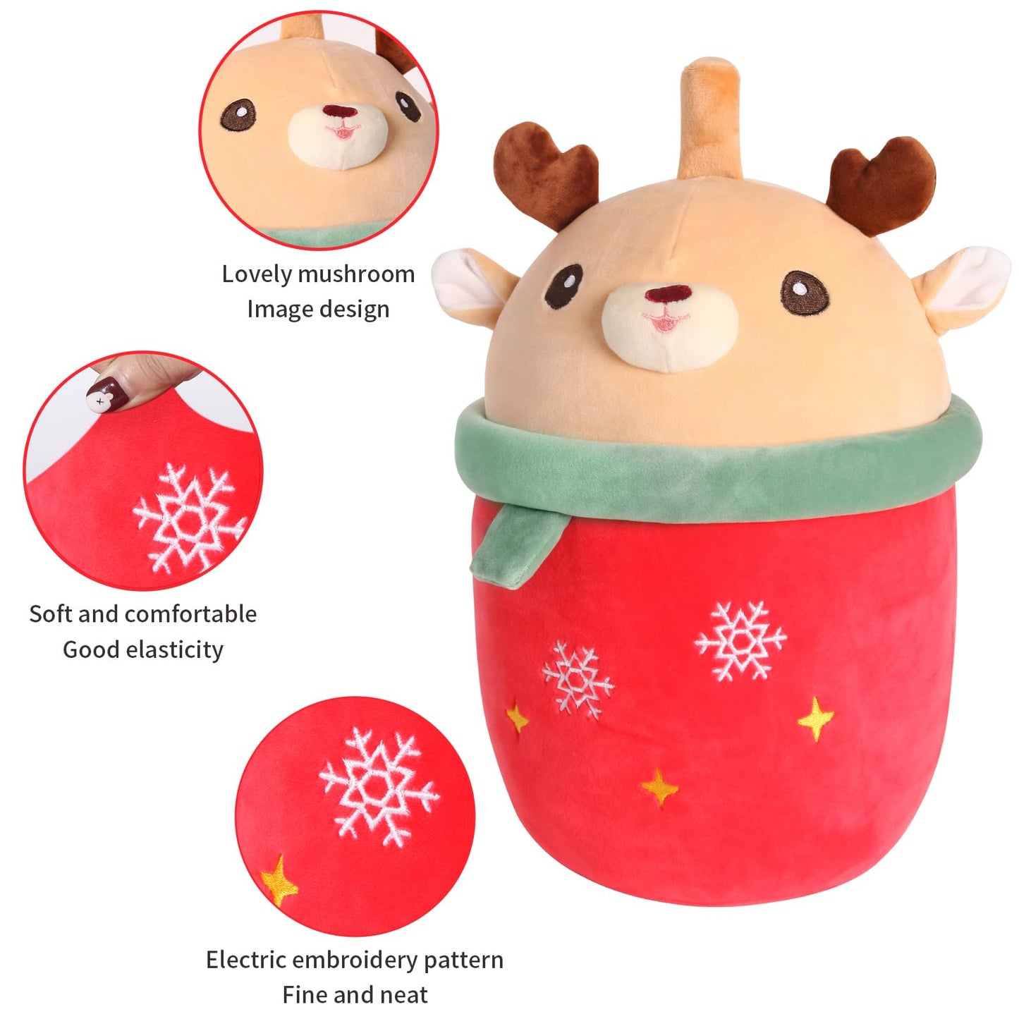 MMguai 14 inch Cute Christmas Deer with Green Scarf,Boba Bubble Tea Plush Soft Pillow Plushies,Large Deer Milk Tea Stuffed Anima