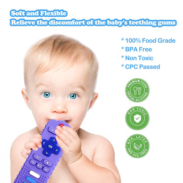 Robbear Baby Teething Toys, Soft Silicone Teethers For Babies 3 6 12 18 Months, Tv Remote Control Shape Infant Chew Toys For Boy