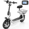 Caroma Peak 560W Electric Scooter with Seat 12 Miles Range 20Mph Max Speed 12 Tire Foldable Electric Scooter for mature-themed 265lb Max Load(White)