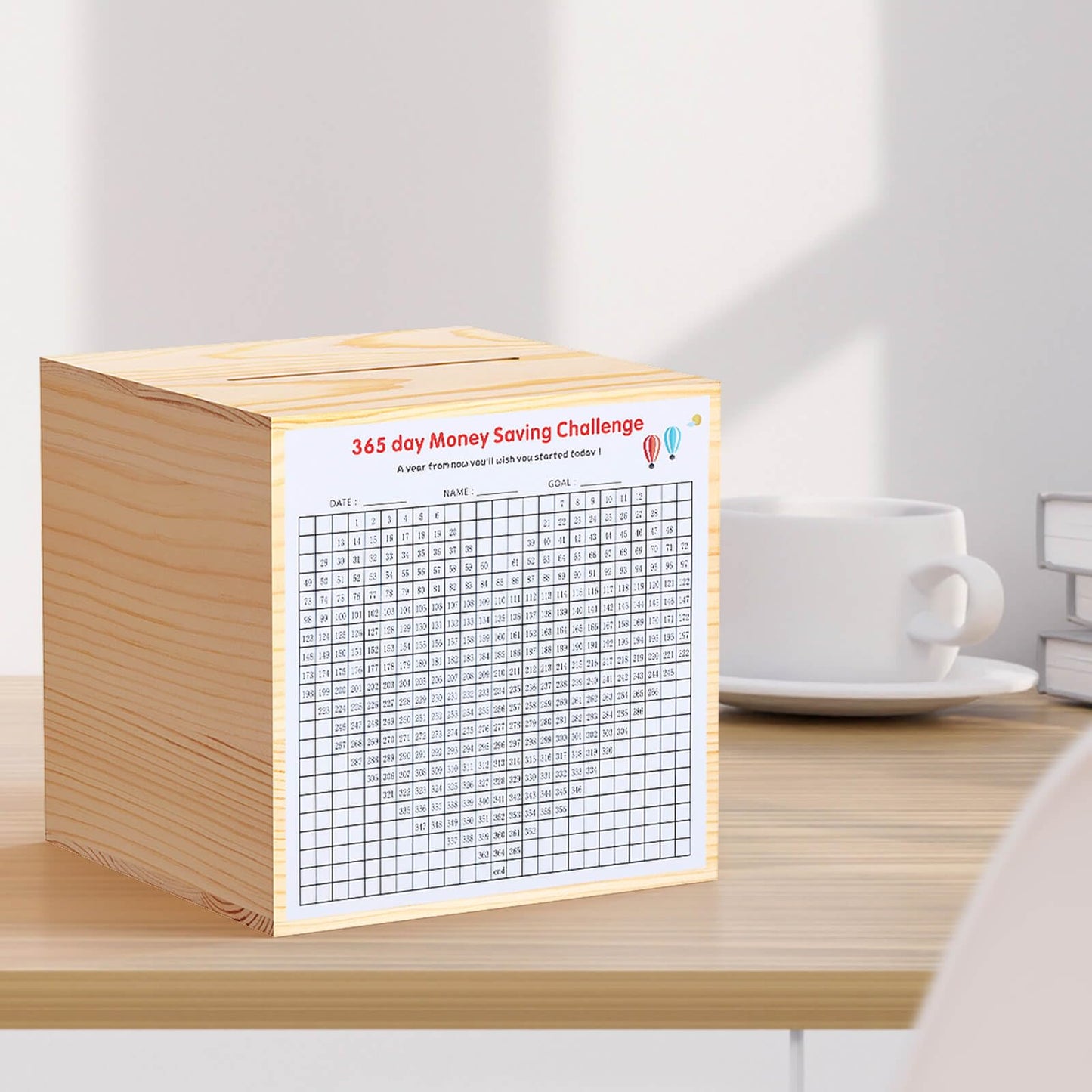 Hchangen Wooden Piggy Bank For Adults Real Money Natural Wood Money Box, Can Only Save The Piggy Bank That Cannot Be Taken Out (Natural, 7Inches)