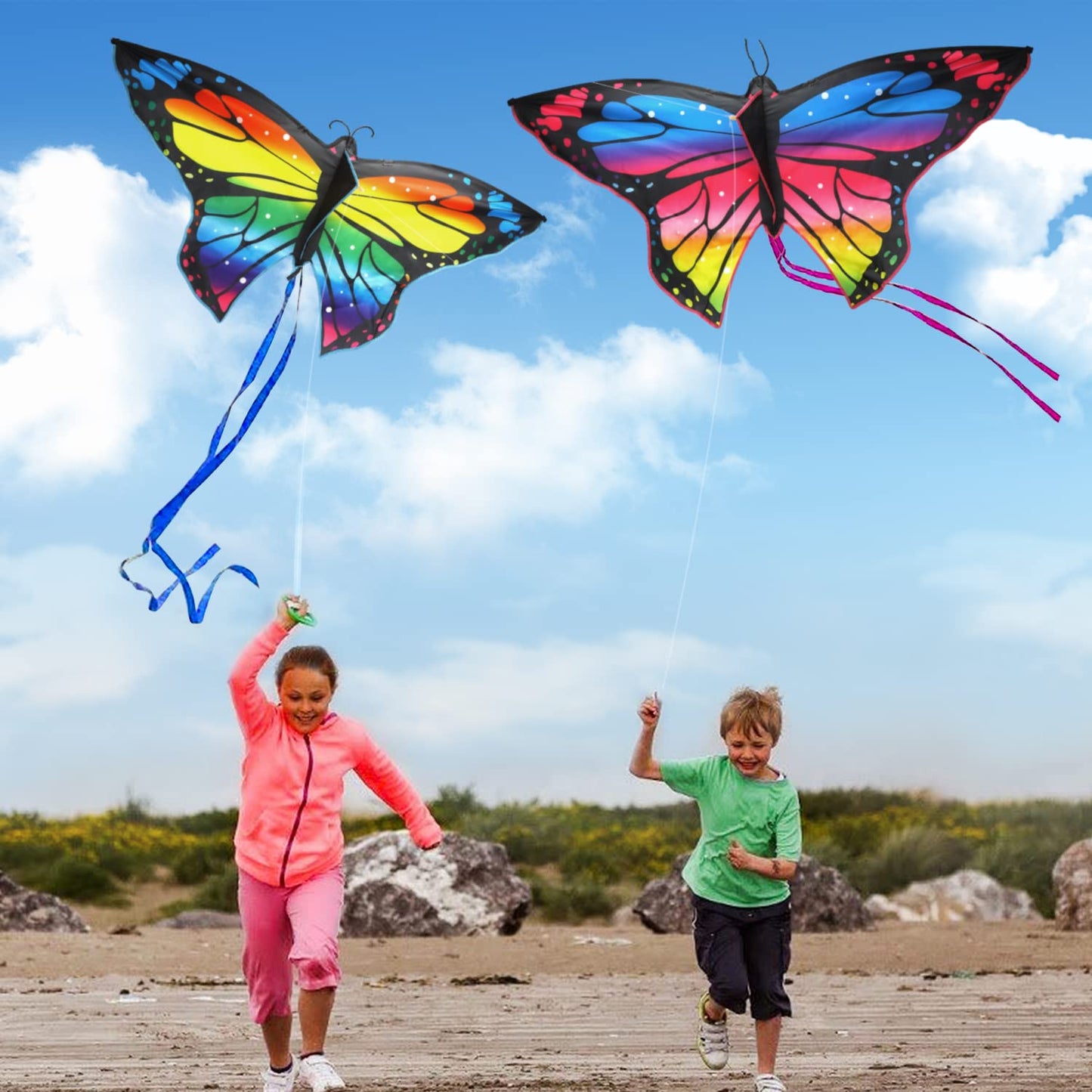TOY Life 2 Pack Butterfly Kites for Kids Age 4-8 Boys Beach Kites for Kids Age 8-12 Kites for mature-themed Easy to Fly Large Kites for Kids Age 3-5 Rainbow Kites Kids Kites Easy to Fly Kids Outdoor Toy