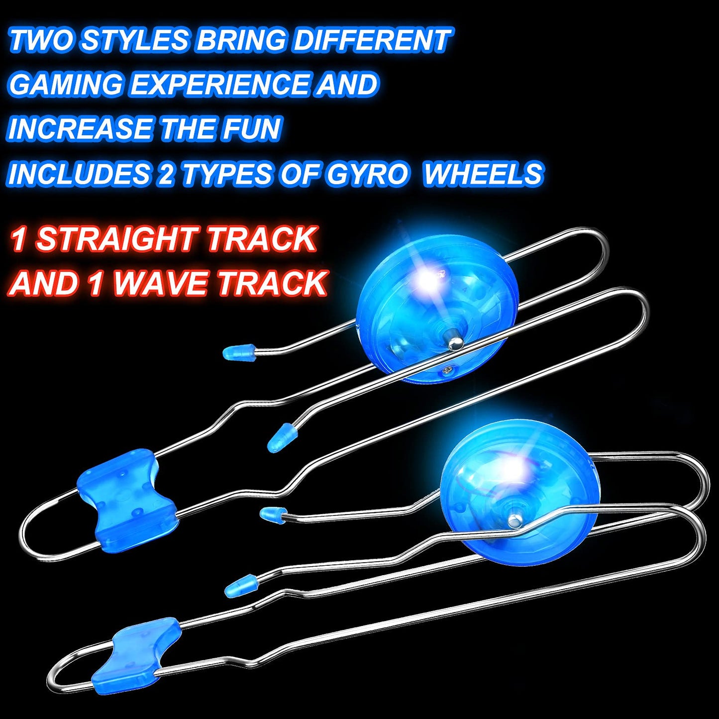 Sumind 6 Pcs Retro Light Up Magnetic Gyro Wheels Easter Basket Stuffers Vintage Gyroscope Rail Twirler Easter Magic Gravity Sensory Fidget Toys For Kids(Straight Rail, Wave Rail,Red, Blue, Green)