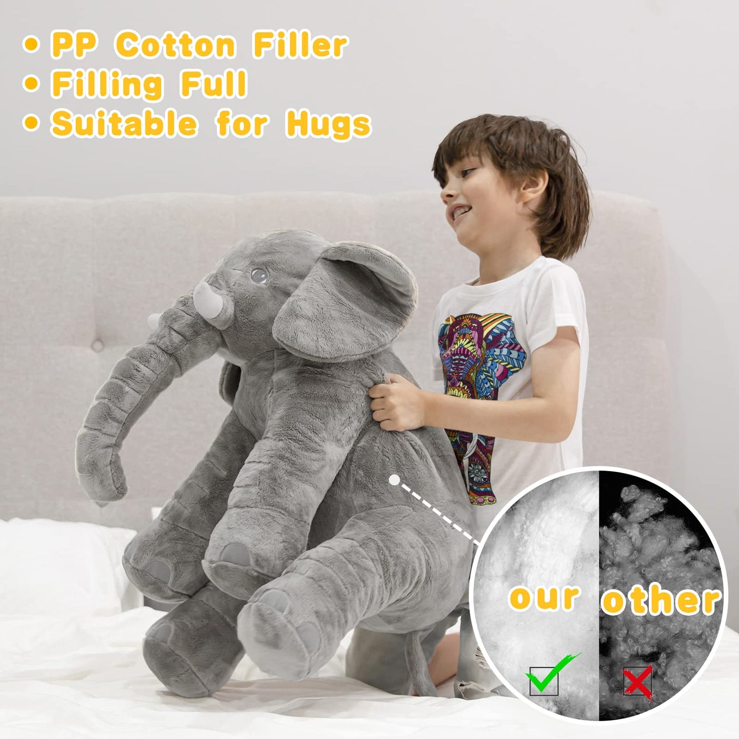 Homily Stuffed Elephant Plush Animal Toy 24 Inch Blue Scrunchie