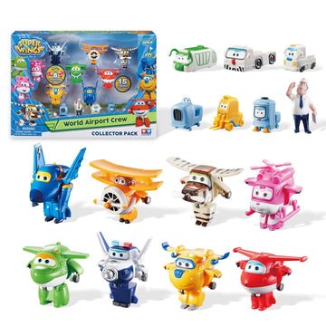 Super Wings Transformer Toys Playset - 15 Packs, 2 Inch Airplane, Multicolor, PVC - Ideal Birthday Party Supplies for Kids 3-5 Years Old