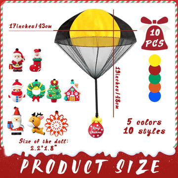 Juuxncgv 10Pcs Christmas Parachute Toy Outdoor Hand Throw Flying Toys for Kids Tangle Free tossing Toy for Xmas Party Favors Stocking Stuffers Goody Bag Filler Festival Gifts(10 Styles 5 Colors)