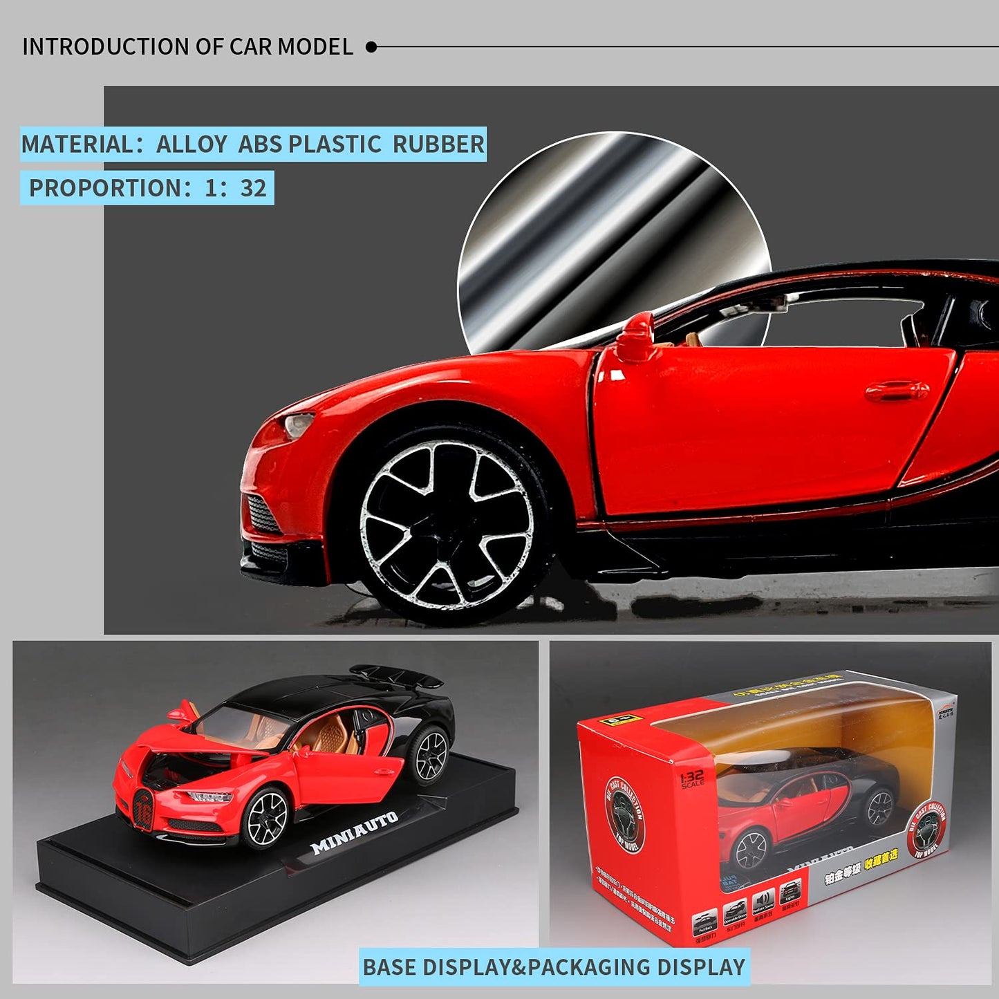 1:32 Bugatti Chiron zinc Alloy Pull Back Car Diecast Electronic Toys with Lights and Music,Decorative,Mini Vehicles Toys for Kid