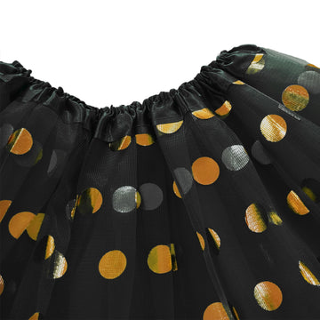 GUANGHE Girls Black and Gold Polka Dot Tutu Skirt - Halloween, Christmas, Birthday Costume