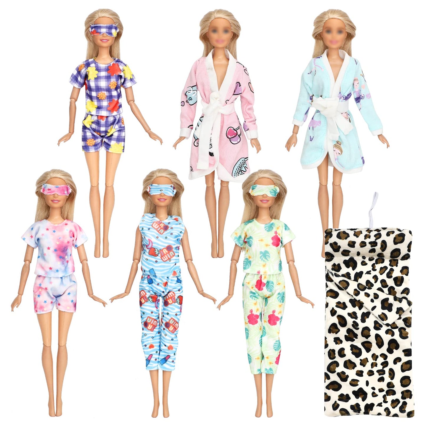 Sotogo 11 Pieces Doll Clothes And Accessories For 11.5 Inch Girl Doll Good Sleeping Playset Include 6 Sets Doll Pajamas And Bathrobes, 1 Piece Sleeping Bag And 4 Pieces Doll Eye Masks