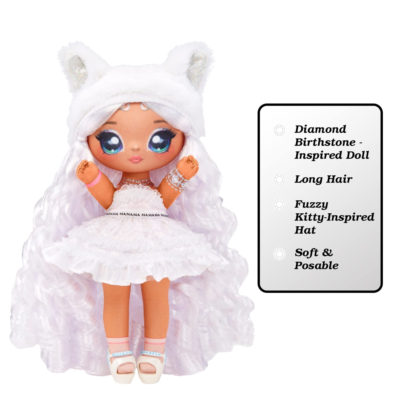 Na! Na! Na! Surprise April Sparkles 7.5 Doll - Multicolor Fashion Doll with White Hair & Ruffle Satin Dress, Great Gift for Ages 5+