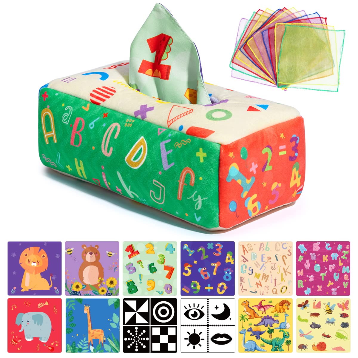 Urmywo Baby Tissue Box Toy, Montessori Baby Toys For 6-12 Months 1 Year Old Boy Girl, Soft Crinkle Sensory Toys For Infant Toddlers, Stocking Stuffers, Baby Boy Girl Gifts