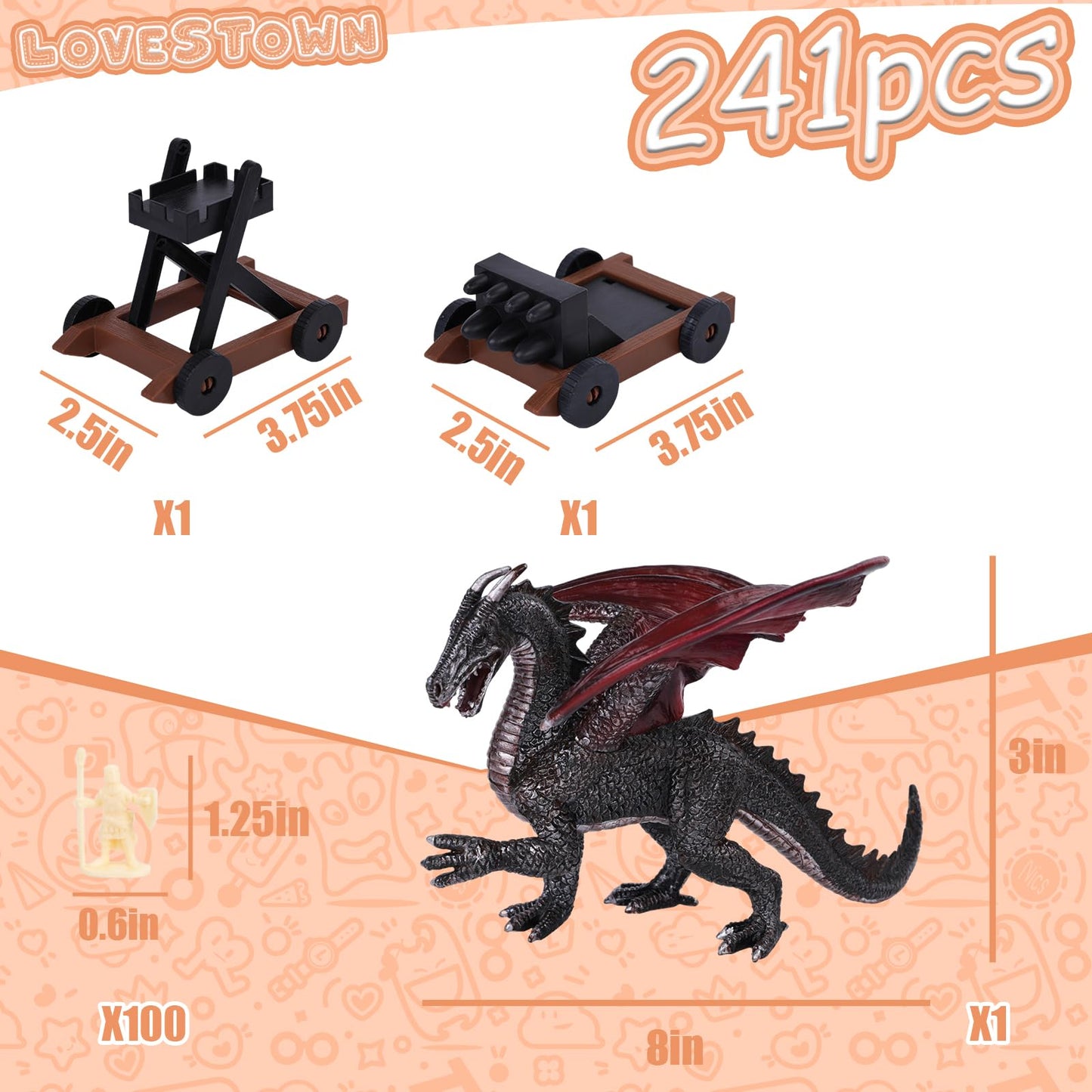 Lovestown 241Pcs Medieval Dragon Toy Set, Assembled Castle Toys Knight Warrior Figures Medieval Knights For Kids Birthday