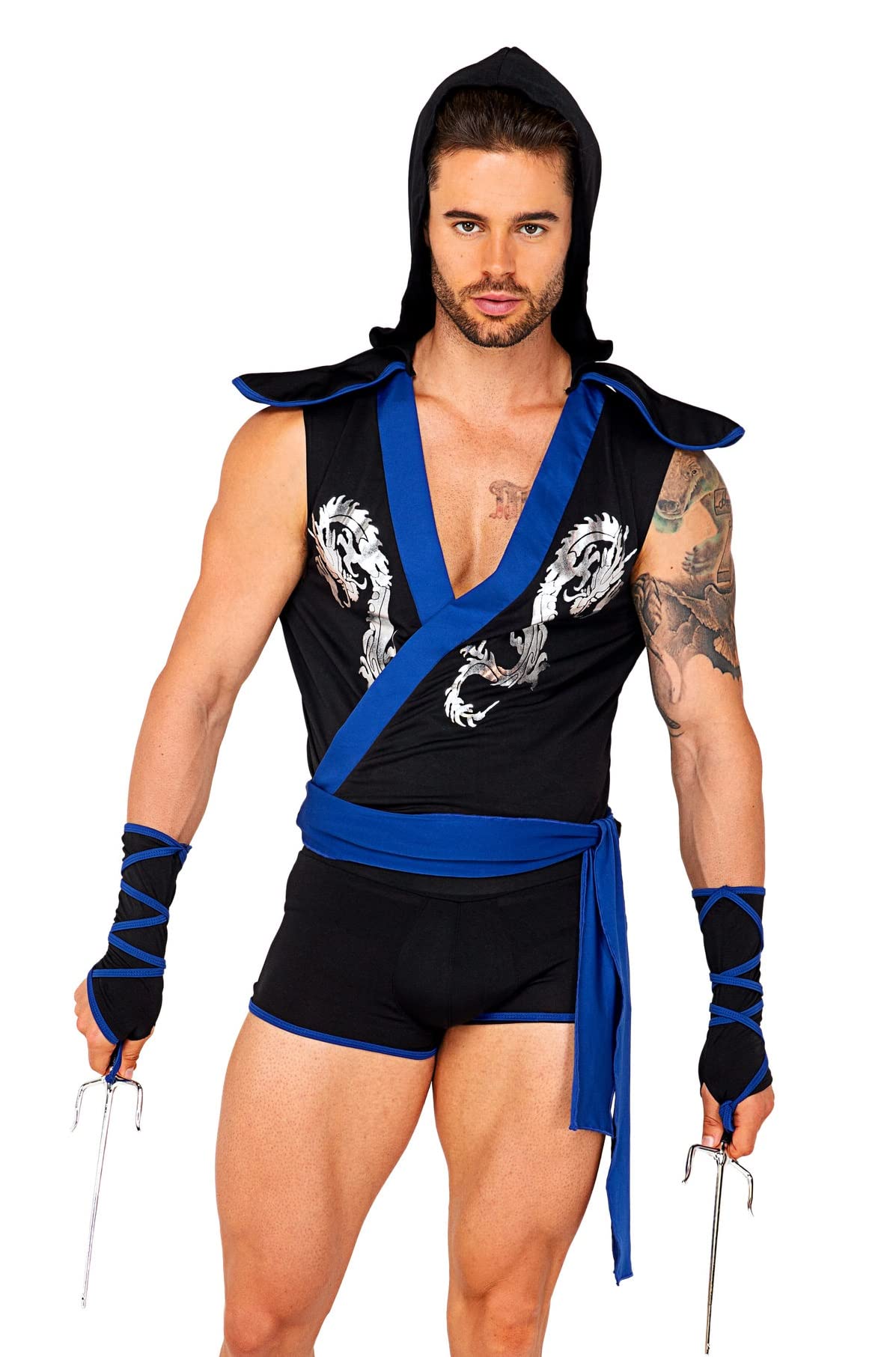 Roma Costume Men'S 3Pc Ninja Warrior Costume, Black/Blue, Large