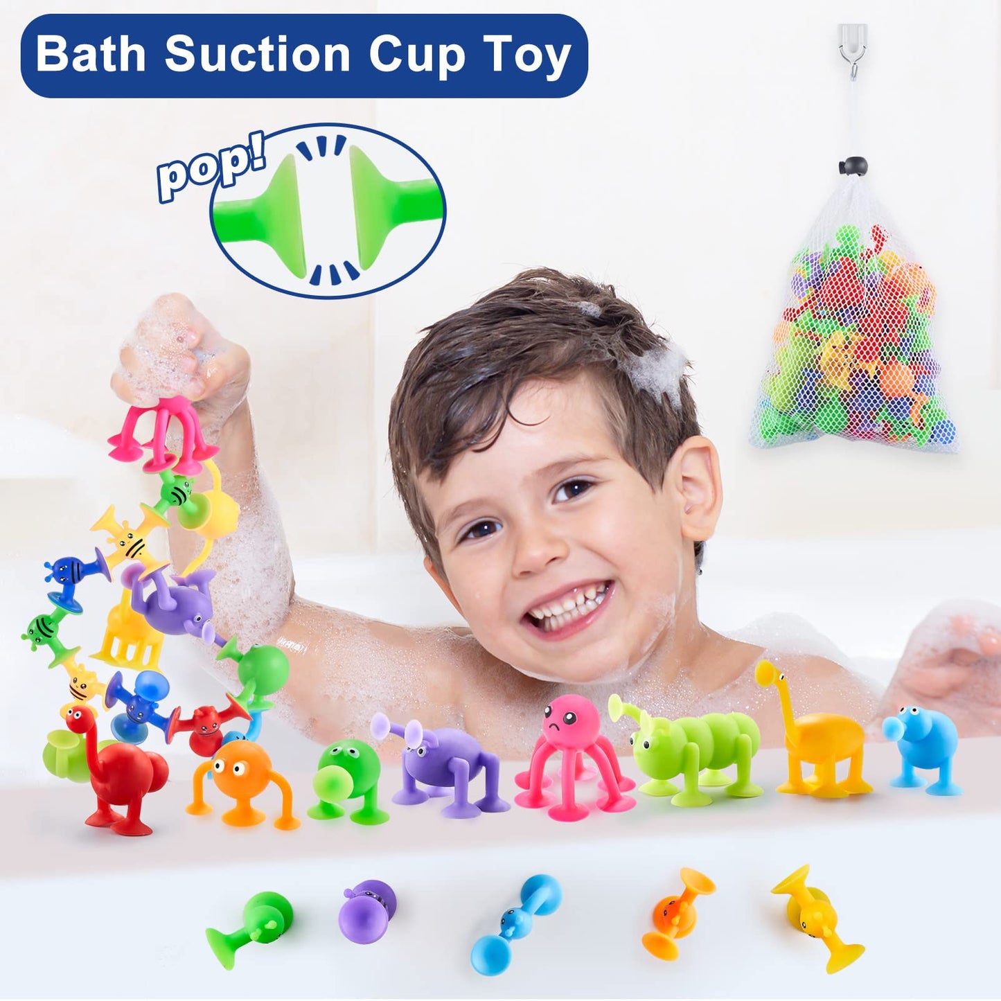 Zmzs Suction Toys For Baby, Bath Toys For Kids Ages 4-8, 40 Pieces Toddler Stress Release Sensory Toys, Suction Cup Animal With Dinosaur Eggshell Storage, Educational Gift For Boys Girls Age 3+