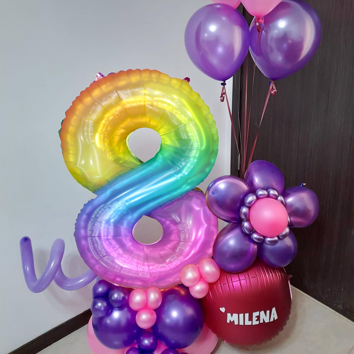 Paticool Rainbow Number 8 Balloon, 40 Inch Large Number Foil Mylar Balloons For 8Th Girl Boy Birthday Party Celebration Decorati