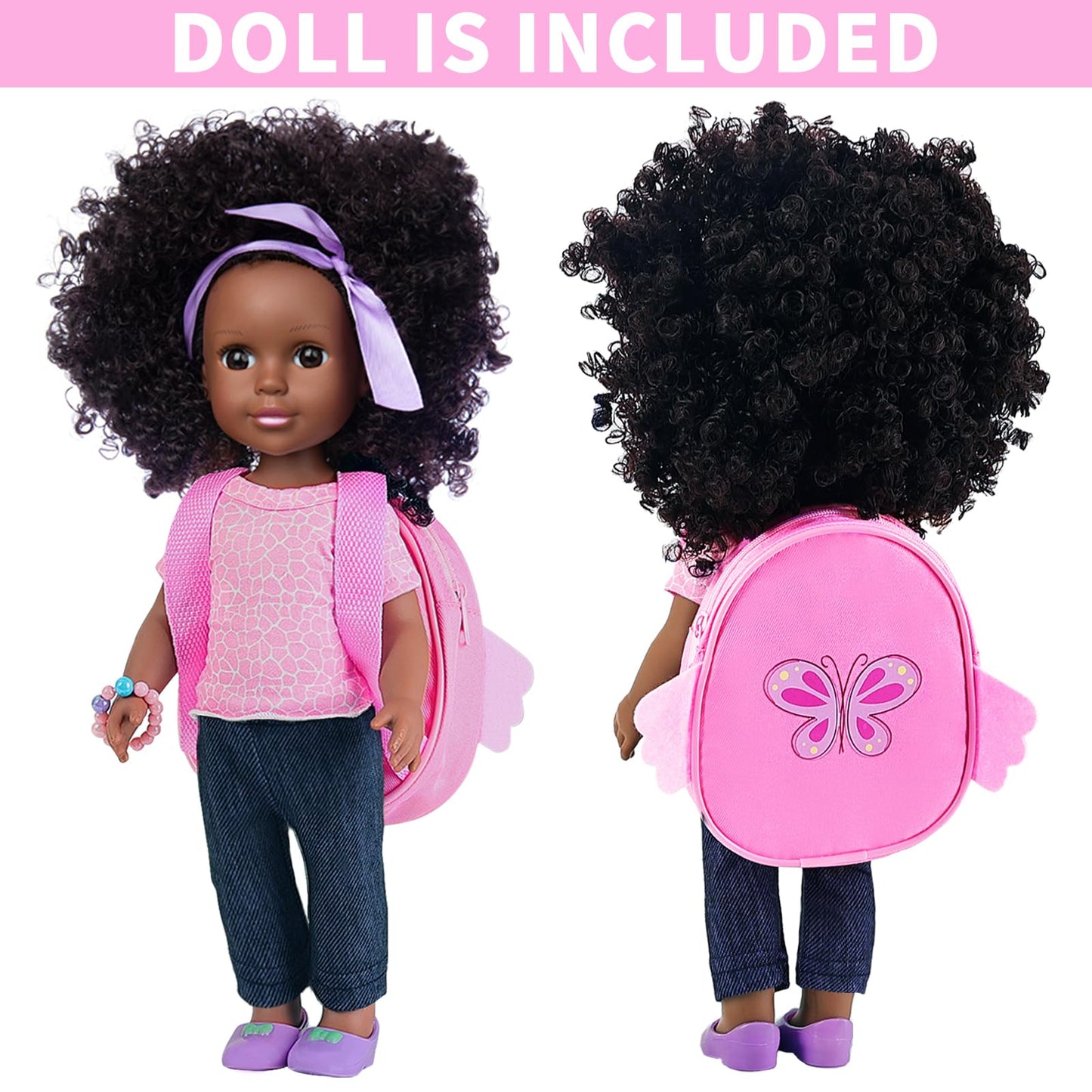 Ecore Fun 14.5 Inch Black Doll 14.5 Inch Baby Girl Doll And Clothes And Accessories Set African Washable Realistic Silicone Girl Dolls - Best Gift For Girls