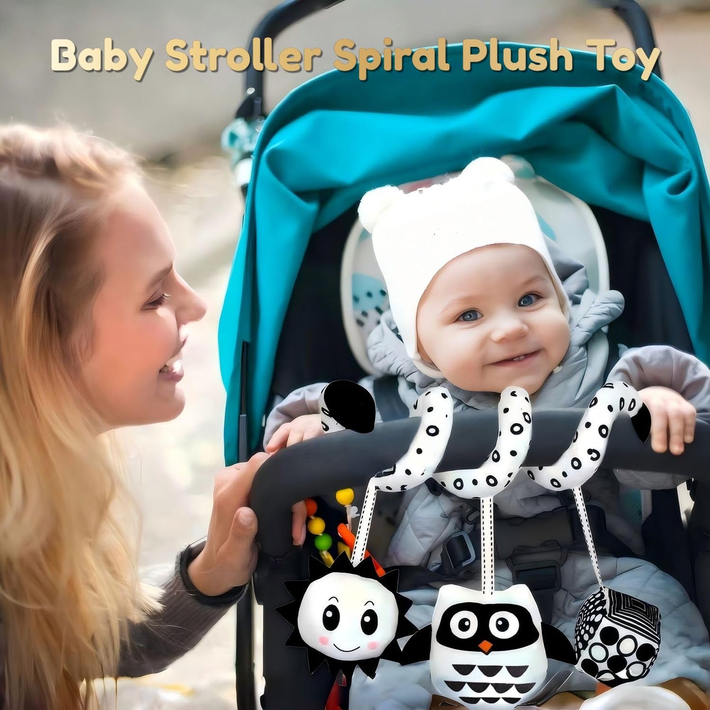 Ebrima Baby Spiral Activity Car Seat Toys, Black And White Baby Toys, High Contrast Baby Sensory Toys, Newborn Hanging Plush Str