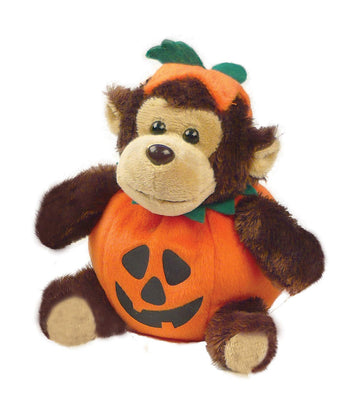 Plushland Plush Monkey Stuffed Animal in Pumpkin Costume - 9 Inch Orange Polyester Toy for Kids