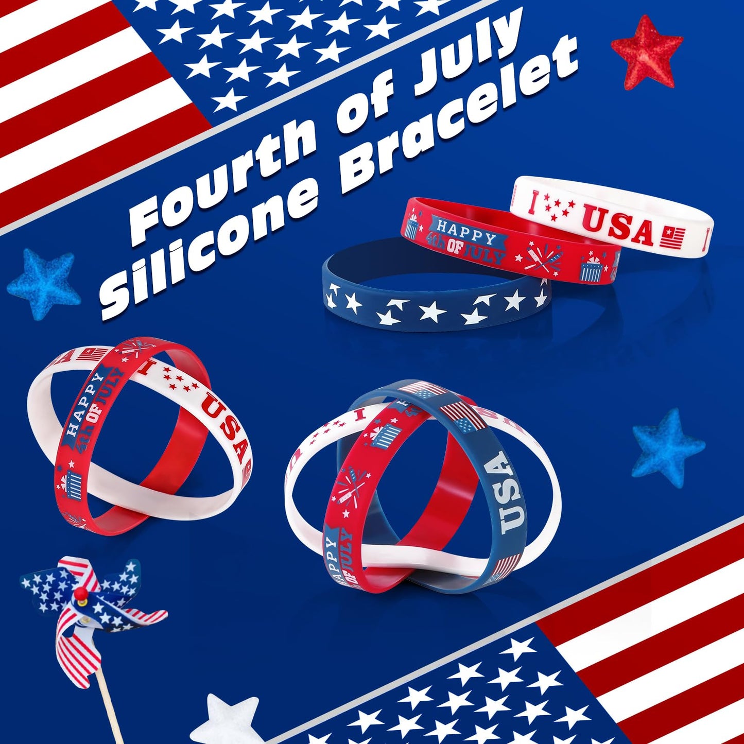 4Th Of July Party Favors Rubber Bracelets 30Pcs Usa American Flag Red White And Blue Silicone Wristbands For Kids Independence D