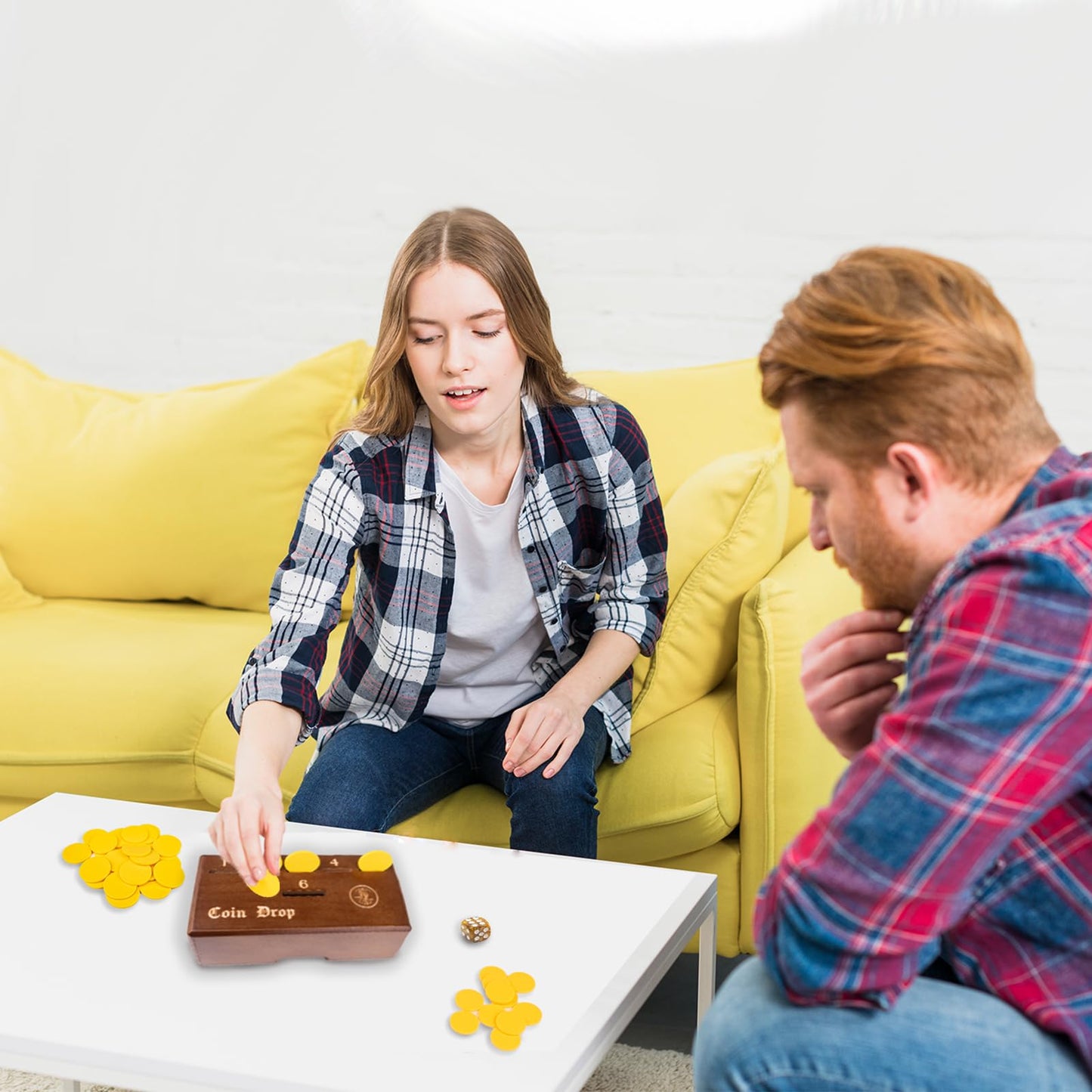Wooden Coin Drop Game,Penny Game,Penny Coin Game,Contains 50 Coins,Game Box And 1 Dice,A Drop Penny Wooden Box Game To Interact