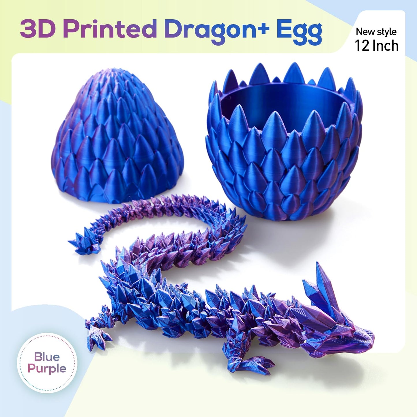 3D Printed Dragon,Dragon Eggs With Dragon Inside,Dragon Egg Toy,12'' Full Articulated Crystal 3D Dragon For Children'S Day Gift
