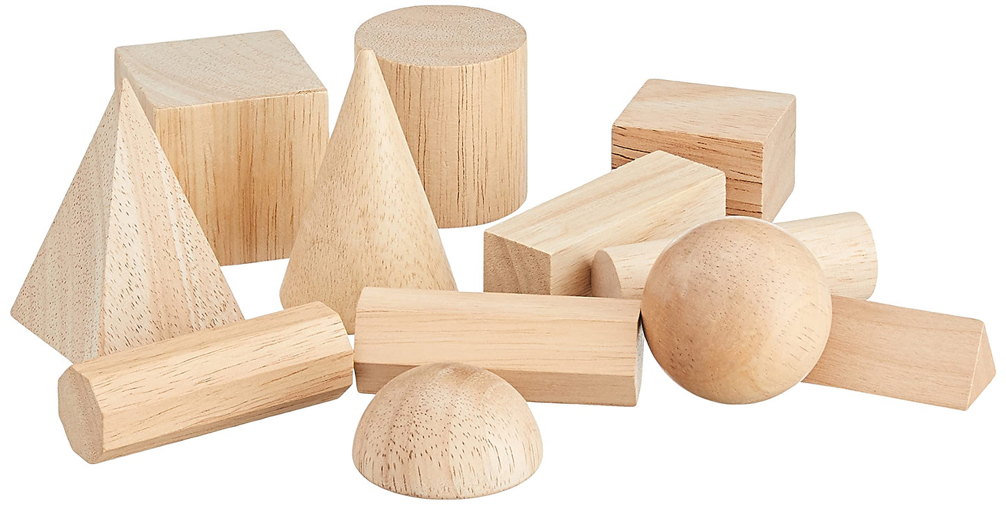Learning Resources Geometric Solids, Wooden Shapes, Set Of 12 Geometric Shapes, Ages 6+, Multi-Color