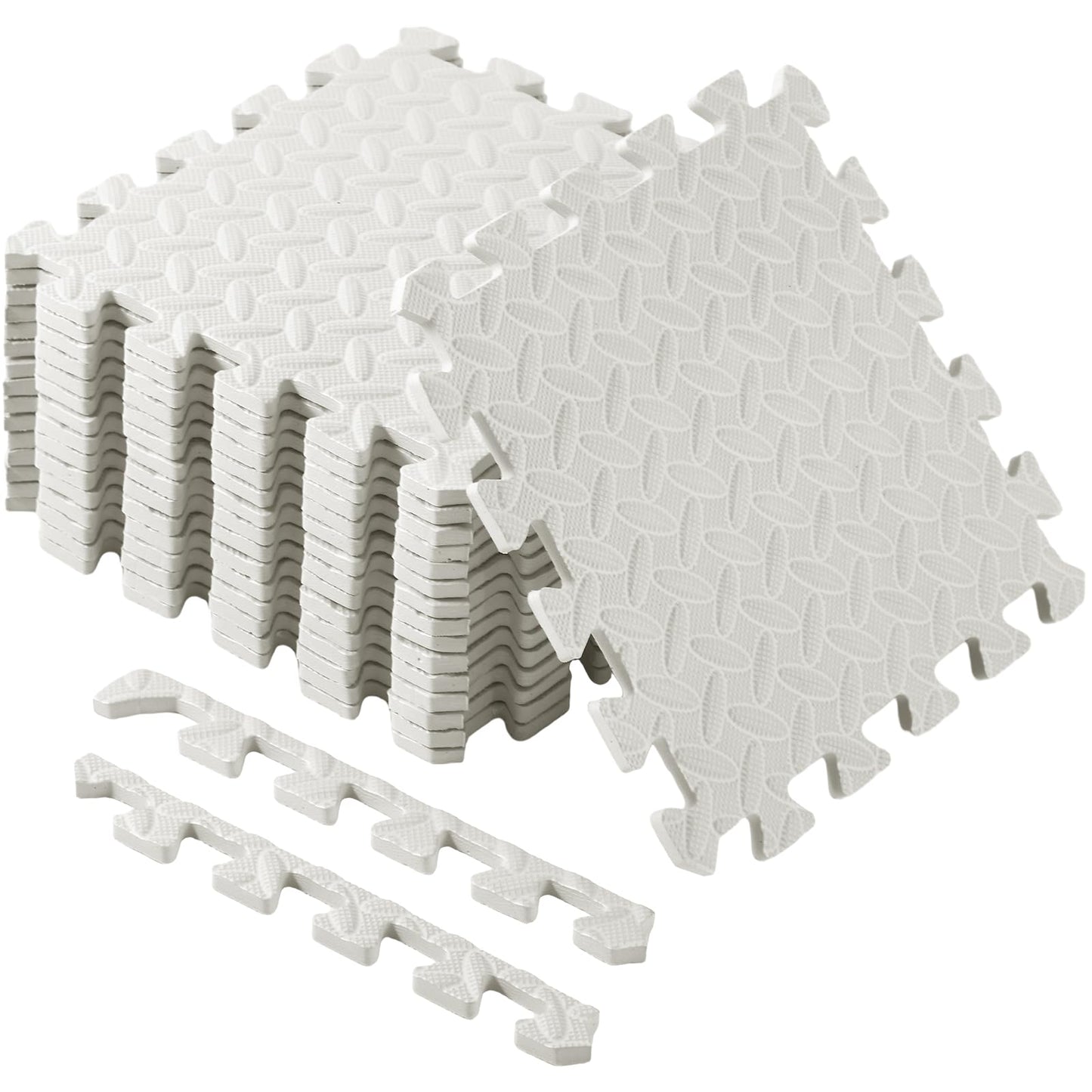 Shihanee Foam Floor Mats - 16 Pcs Interlocking Baby Tiles 11.81 x 11.81 - White Playroom Nursery Gym Flooring