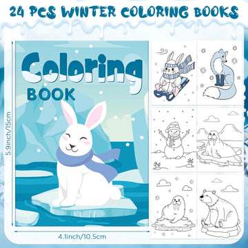 Funrous 24 Sets Winter Coloring Books Bulk Christmas Drawing Pages with Stackable Crayons Polar Bear Glacier Animal Activity Boo
