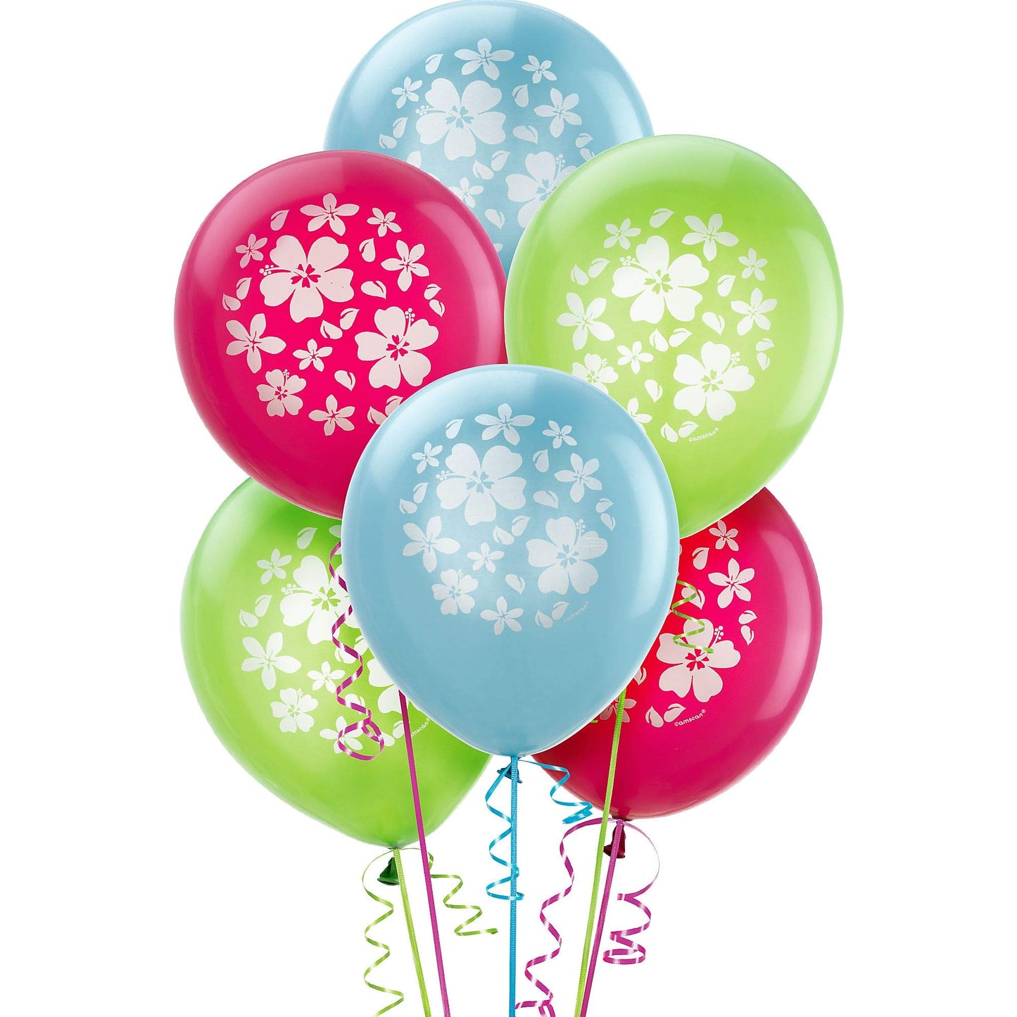 Amscan Hibiscus Fiesta Latex Balloons - 12' (Pack Of 15) - Assorted Yellow, Pink, Blue & Green Colors - Perfect For Tropical Party Decorations, Birthday & Events