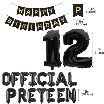 12Th Birthday Decorations For Boys, Happy 12Th Birthday Banner Official Pre-Teen Balloons Foil Balloons For 12 Years Old Birthda