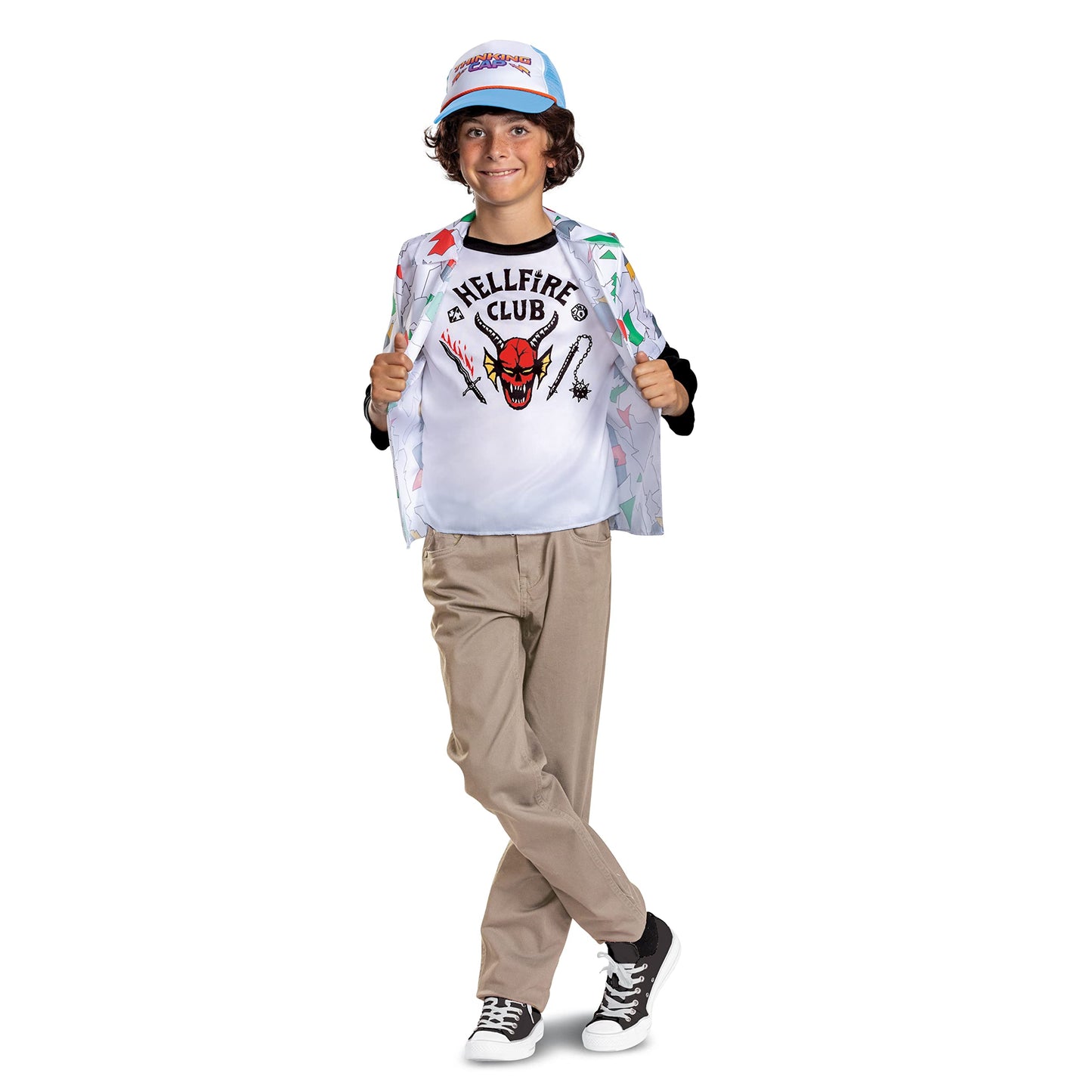 Disguise Dustin Costume Kit For Kids, Official Stranger Things Costume Hat With Top, Child Size Large (10-12)