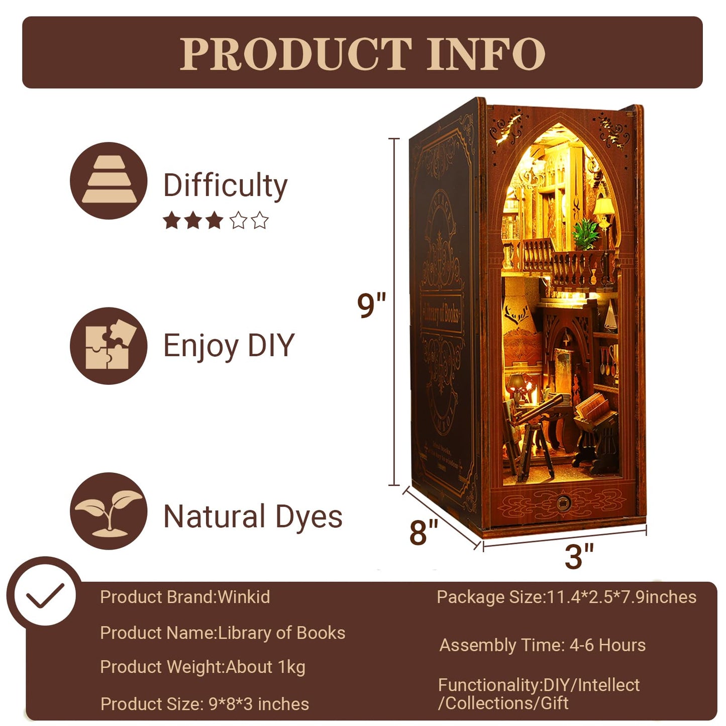 Book Nook Kit - Diy Miniature Model Wooden Dollhouse Booknook With Led Light & Music Box For Adults Teen, Building Tiny House Ki