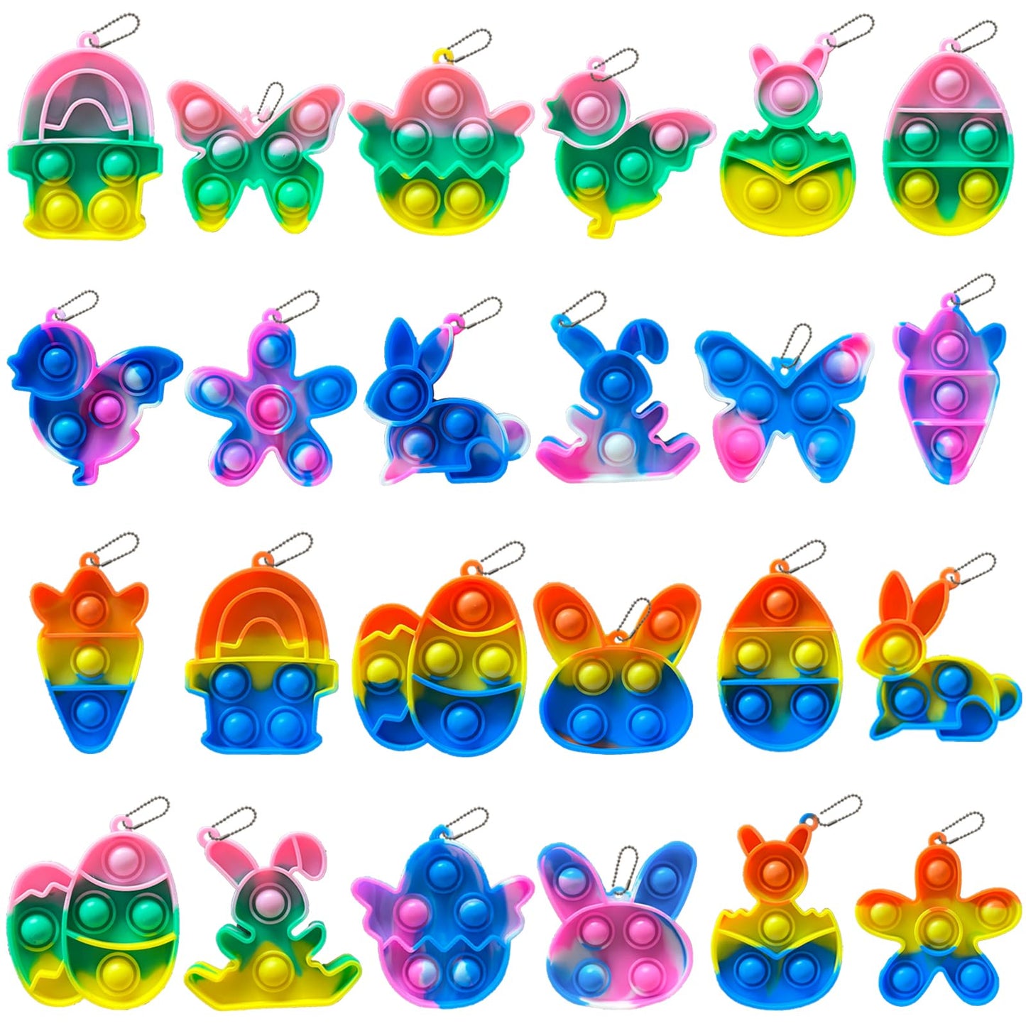24 Pack Easter Mini Pop Fidget it Toys,Easter Basket Stuffers Eggs Bunny Mini Pop Keychain Packs,Easter Baskets for Kids Toddler