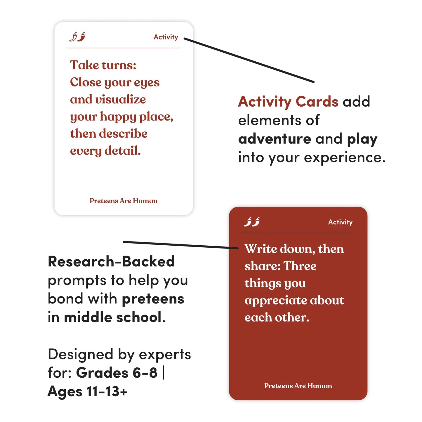 Preteens Are Human | 140 Conversation Cards To Help You Get To Know Preteens | Card Game For Middle School Preteens | Designed B